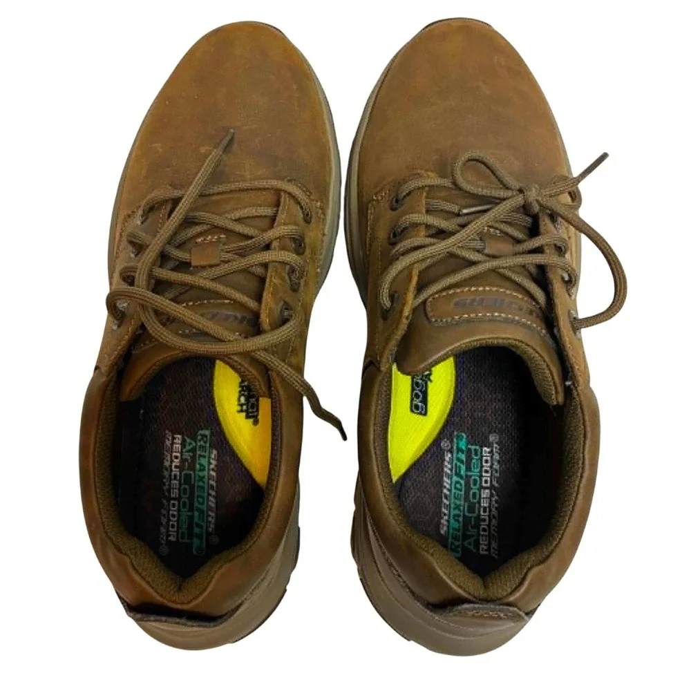 Skechers Relaxed Fit Oxford Shoes Mens 10 Brown Leather Memory Foam 204920